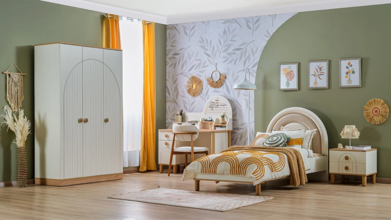 Modern genç odası ve çalışma alanı